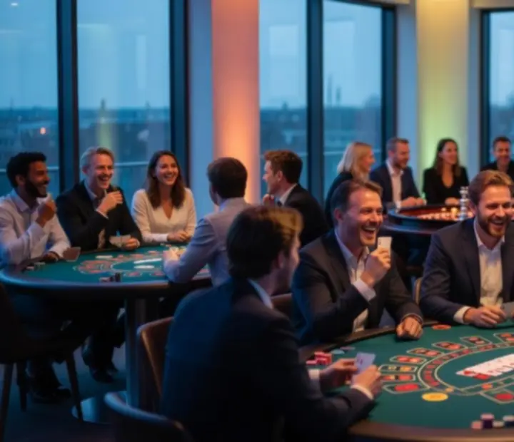 Jongvolwassenen genieten van een sfeervolle casino-style avond in Nederland