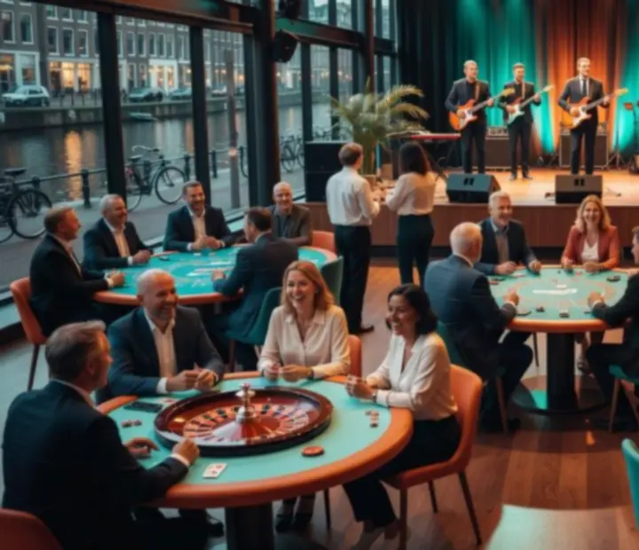 Overzicht van entertainment evenementen met kleurrijke casino-style setting