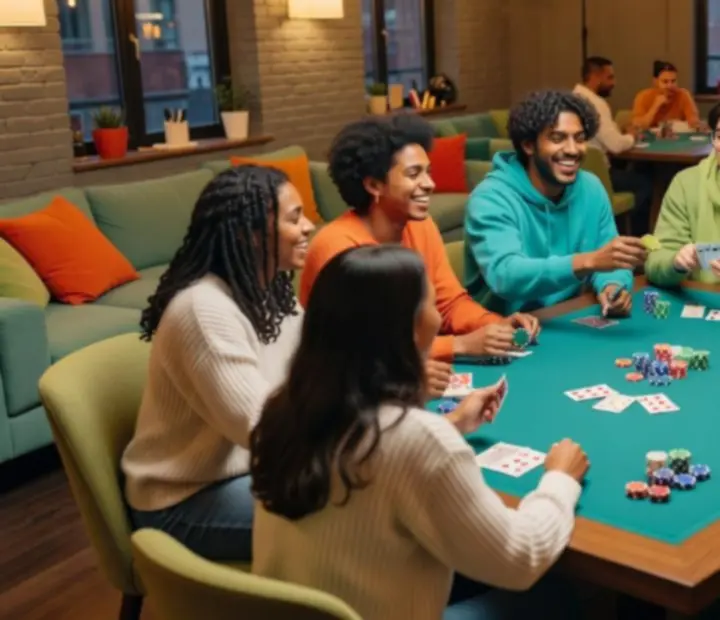 Groep jonge volwassenen tijdens een sociale pokeravond in Nederland